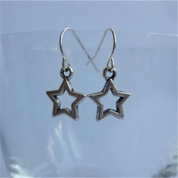 Estrela Brincos de Cor Prata Antiga Encantos Jóias Pequeno e Minimalista Estrelas Queda Dangle Brincos para a Menina