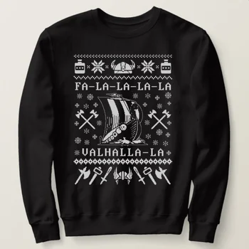 Fa La La La Valhalla La Feio Camisola Do Natal Viking De Barcos-Dragão De Moletom Novo 100% Algodão Casual Mens Casaco De Natal Streetwear 0
