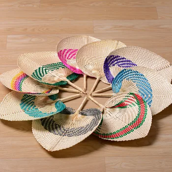 Feito à mão Pêssego em forma de Bambu Tecido Fã Verão Fan Art Mão Fã de Cores de Cores Criativas Mão Fã de Girassol Fã