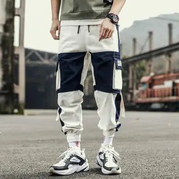 Fitas Harém Corredores De Homens Calças Cargo Streetwear 2021 Hip Hop Casual Bolsos De Calças De Faixa De Macho Harajuku Fashion Calças