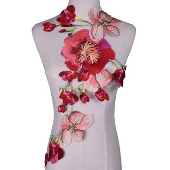 Flor grande Bordado Lace Decote Gola de Tecido para DIY de Artesanato Patches de Acessórios do Vestuário Scrapbooking