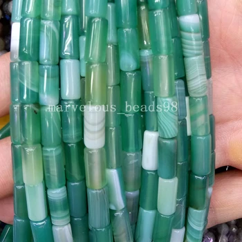 Frete grátis jóias Belas 6x12mm Listra Verde Carnelian Coluna Arte Solta Esferas De 15,5