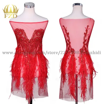 FZD 1 Conjunto Elegante de Pena de Frontal e Traseira Cristal Vermelho de Noiva Corpete de Pedra Patches e Strass para Vestidos de Casamento de DIY Decorativos