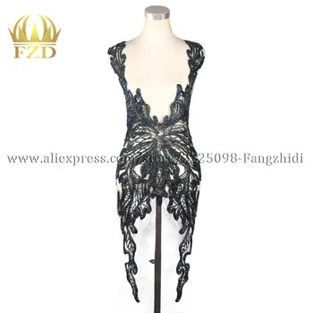 FZD Nova Chegada Elegante Artesanal Strass Frisado Patches de Moda de Cristal de pedra de Strass de Design V-pescoço Vestido de Noiva