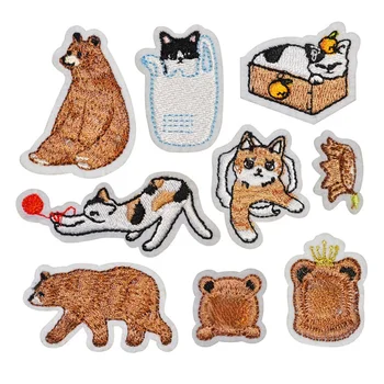 Gato, Urso de Pano Bordado Patch Adesivos Decorativos, Adesivos de desenhos animados para Crianças, Roupas de Ferro no Ursos Parches Diy Emblemas