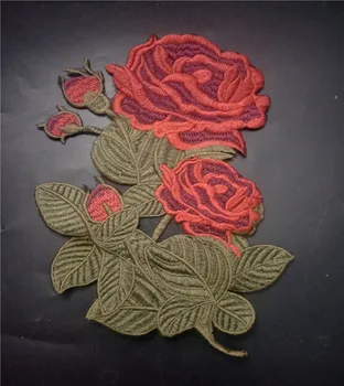 grande rosa Bordado parches bordados para ropa flores,belas costurar na decoração manchas de roupas bordadas broche