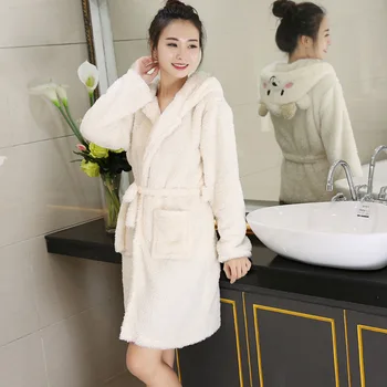 H5695 Mulheres Quentes Robe Feminino De Inverno Coreano Cartoon De Flanela Com Capuz Roupão De Banho Senhora Além De Veludo Engrossado Casa, Roupas, Pijamas 1