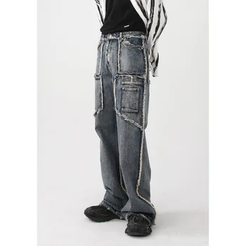 Homens De Calças Jeans Calças De 2023 Para A Nova Safra Angustiado Lavagem De Matérias De Borda Reta Do Ponto Jeans Mop Calças Wide Leg Jeans
