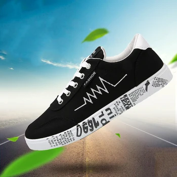 Homens Sapatos de Tênis Preto Skate Sapatos Respirável, de Andar de Sapatos de Lona de Macho Lace-up Homem Casual Sapatos para Homens do Graffiti Televisão 2019