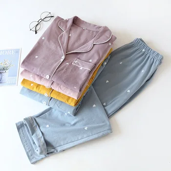 Homewear Terno Pijamas de Algodão de Conjunto Para a Primavera E o Outono de Manga Longa, Calças compridas de Duas peças Soltas Casa de Estilo de Roupa Pijamas