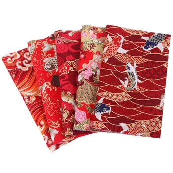 Japonês Tecido de Algodão Padrão de Flor 5Pcs conjunto de Retalhos de Costura, Bonecas e Sacos de Pano Bordado Patchwork Material 20X25Cm