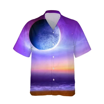Jumeast 3D Lua de Impressão Fantasia Masculina de Camisas Largas Roupas Maravilhoso Céu Estrelado de Verão Casual Camisa Havaiana Homens Streetwear Blusas