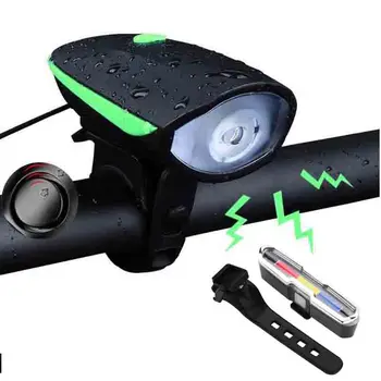 Luzes da bicicleta Conjunto com Chifre USB Recarregável de Bicicleta Farol & Luz da Cauda & Horn à prova d'água 3 Modos de Iluminação se Encaixa Bicicletas