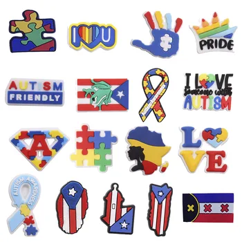 Misture 50PCS Croc Encantos de Porto Rico Amor de Lado o Orgulho Autismo Amigável Quebra-cabeça Bandeira Nacional Estrelas, Sapo Buraco Chinelo Decoração 1