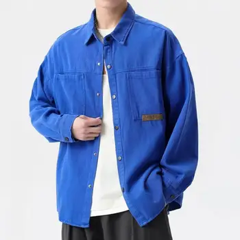 Moda Camisa Casaco Anti-Pilling, Outono Estilo coreano Camisa Retrô Casaco de Corte 3D Camisa Outerwear para Namoro
