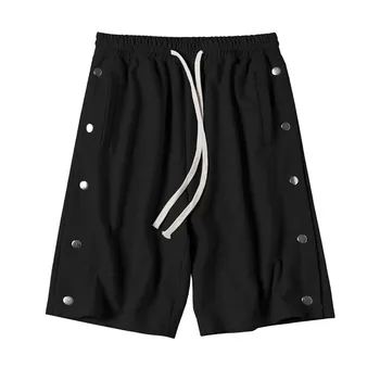 Moda Costura Lateral Fivela Breasted Shorts Homens Casual Solta Folgado Sportswear Botão Sweatshorts