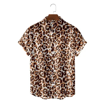 Moda Retrô De Pele De Leopardo Textura Shirt Para Homens 2022 Verão Streetwear Casual E Versátil Havaiano Vintage Botão Shirtws Blou