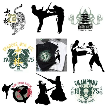 Moda Samurai de Boxe Dragão Impressão Faixa Patch DIY de Transferência de Calor do Ferro Decorativo Padrão de T-shirt Impermeável de Vinil