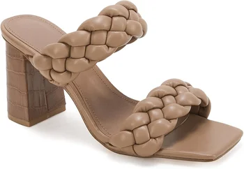 Mulheres de Tecido de salto alto sandálias abertas praça de volta dedo do pé aberto grosso calcanhar de renda de até um pé de sapatos