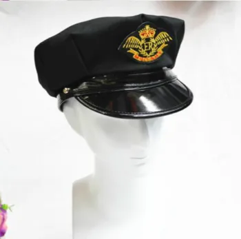mulheres homens pretos de retalhos de algodão PU emblema do cap militar vintage polícia chapéu ajustável chapéu de marinheiro retro emblema pintor cap bonnet 1