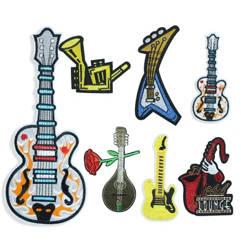 Música Patches Guitarra Notas Bordados Apliques de Ferro na Transferência para o Pano Punk Roupas Adesivos de Decoração DIY Acessórios de Costura