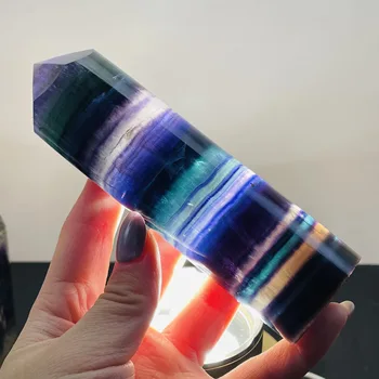 Natural Do Arco-Íris Multi-Nível Fluorite De Cristal De Quartzo Obelisco Cura Decoração 1