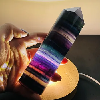 Natural Do Arco-Íris Multi-Nível Fluorite De Cristal De Quartzo Obelisco Cura Decoração 3