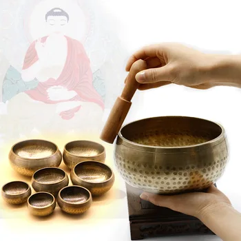 Nepal Artesanal Tibete Buda Som Tigela De Yoga, Meditação, Cânticos Tigela De Bronze Do Sino De Artesanato Terapia De Música Tibetana Tigela De Cantar