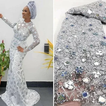 Nigeriano Francês Sequência De Renda 2021 Africana, Tule Tecido Do Laço De Alta Qualidade Material Do Laço Vestido De Festa De Casamento De Costura