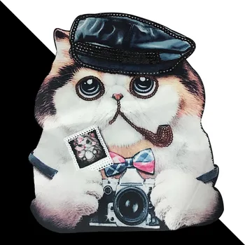 Nova marca de lantejoulas moda jogar legal gato bonito apliques bordados impresso T-shirt roupas com costura remendo de suprimentos
