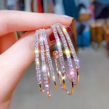 Nova moda de luxo rodada geométricas brincos femininos cristal C-strass em formato de brincos simples festa de moda jóia de presente