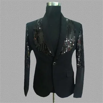 O blazer de paetês homens ternos projetos jaqueta de mens figurinos para os cantores, roupas de dança do estilo da estrela do vestido de punk rock masculino preto