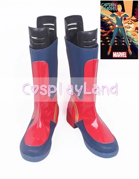 O super-herói Capitão Marvel Longa Cosplay Traje Botas Sapatos de Festa de Halloween Personalizada Feita para Mulheres Adultas, Sapatos Acessórios