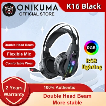ONIKUMA K16 Fone de ouvido para Jogos de PC, Fones de ouvido Estéreo com Microfone LED Luzes de Fones de ouvido com Fio para PC Gamer PS4 Laptop Tablet Xbox Um 0