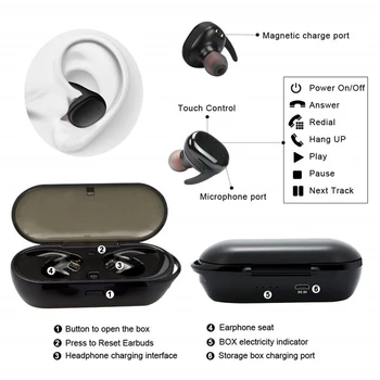 Original Y30 TWS Fones de ouvido sem Fio 5.2 Telefone Inteligente Fones de ouvido Bluetooth Toque de controle 9D Som de Fones de ouvido Fone de ouvido com Cancelamento de Ruído 5