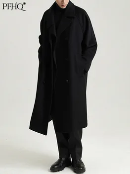 PFHQ Duplo Pescoço Cavalheiro de Lã Engrossado Trench Coat Outono Inverno 2023 Moda Moda Elegante Blusão de Roupas 21Q4519