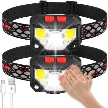 Poderosas Mãos-livres Farol de LED do Sensor de Movimento da Cabeça de lâmpada do DIODO emissor de Luz do farol Lanterna Built-in Bateria indutivo Portátil com caixa