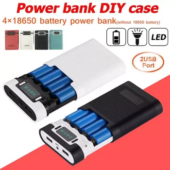 Portátil 4x18650 Bateria do Banco do Poder da Caixa de Shell Caso de DIY de Aninhamento de Bateria e Preto USB de Carregamento Rápido Carregador do Telefone Móvel de Caso