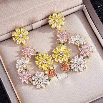 Prata Diamante Flores Coloridas Joaninha Coroa, Brincos Pastoral Bela e Fresca para Mulheres de Jóias Passeio Acessórios de Festa