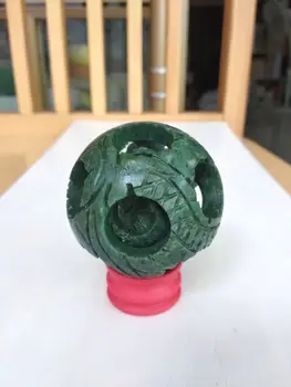 Rara 3 Camadas de Quarto mundo Feng Shui Quebra-cabeça de Bola Carven Dragão do Corpo do Totem Esfera Verde Jade Sorte Churinga