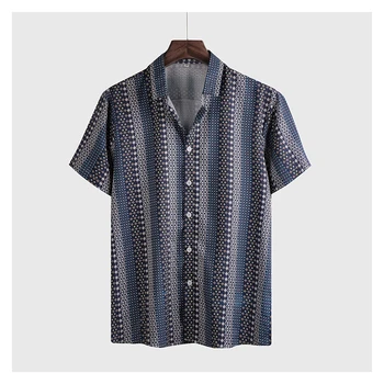 Roupas masculinas de verão novo estilo de lapela moda impressão de curtas-camisa de mangas de negócios auto-cultivo casual camisa dos homens