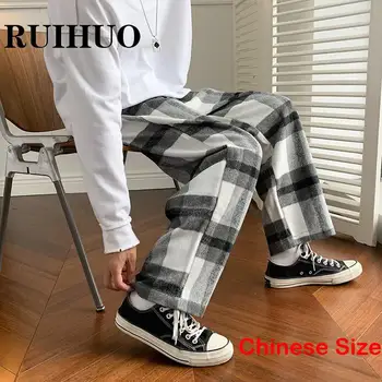RUIHUO Reta Xadrez Casual Calças dos Homens de Roupas de Streetwear Homem de Calças Chinês Tamanho 2XL 2023 Primavera recém-Chegados