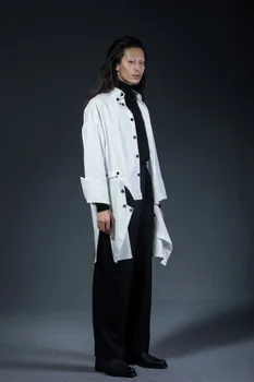 S-5XL 2019 Homens de vestuário de Cabeleireiro Personalidade Longa camisa com o preto e branco neutras deformação plus size Cantor fantasias