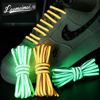 Semicírculo Luminosa Atacador Esporte Homens Mulheres Cordões de sapatos que Brilham No Escuro, Para Fluorescente Shoeslace para o Tênis de Lona Shoeslace