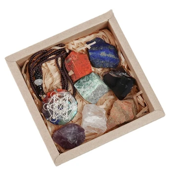 Sete Chakra Pingente Conjunto Natural Minério Cru Grande Pedra Britada Colorido Energia da Aura de Pedra para a terapia de Meditação
