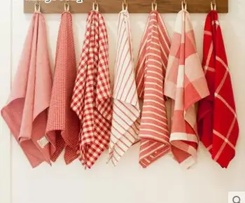 Simples lavado tecido de algodão guardanapo de pano branco vermelho xadrez padrão de refeição toalha