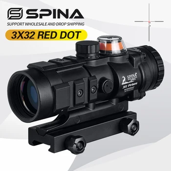SPINA Óptica Tático Mira Óptica 3x32 Rifle Âmbito Gp01 Fibra Prisma Vermelho/Verde Iluminado Vista Riflescope para a Caça de Esportes