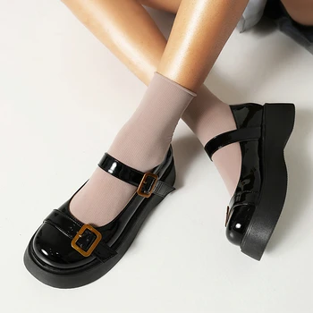 Televisão plataforma lolita Sapatos para as mulheres 2021 grosso calcanhar cruz curativo kawaii cosplay Mary Jane Senhoras Casamento Casual Flats
