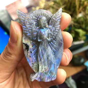 venda quente de Cura natural pedras de Cristal esculpido Labradorite anjo pingente para decoração de natal presente