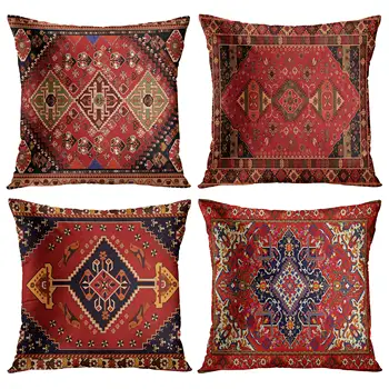 Vermelho Marroquino étnica padrão de pétala de curto plush fronha sofá capa de almofada decoração da casa pode ser personalizado por você 40x40